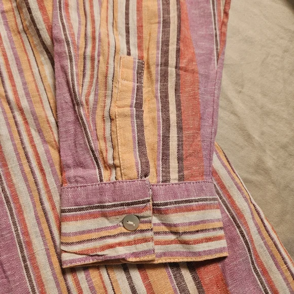 Naturals D&Co. Women's LP Linen Blend Striped Button-Down Multi-Color Top - Picture 4 of 10